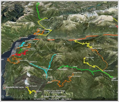 Mappa topografica della Val Biandino e Val Varrone con i sentieri principali