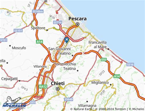 Mappa del territorio di San Giovanni Teatino con evidenziati il centro storico e l'area di Sambuceto