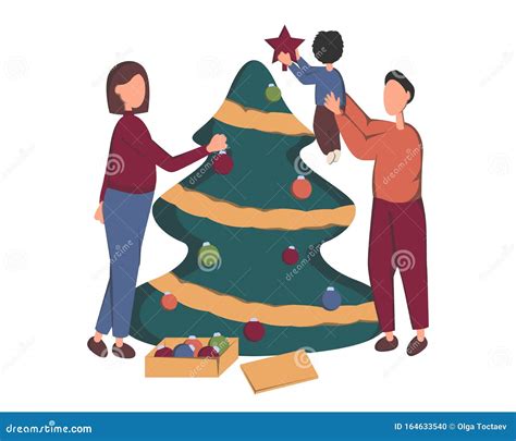 famiglia che addobba l'albero di Natale