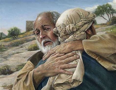 illustrazione della parabola del Figlio Prodigo, con il padre che abbraccia il figlio