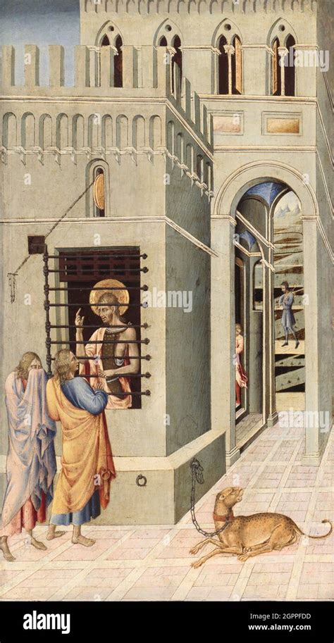 Giovanni Battista in prigione con i discepoli che lo visitano