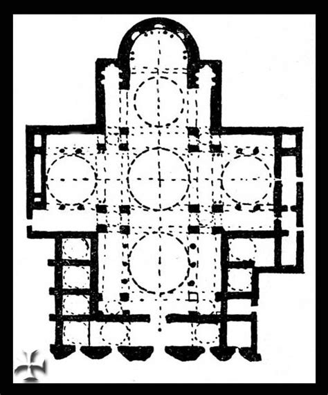 Pianta stilizzata della Basilica di San Marco che evidenzia la struttura a croce greca con le cinque cupole.