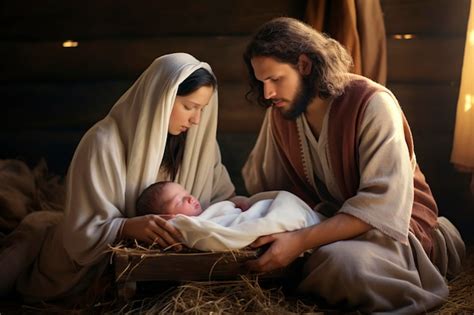 Scena della Natività, con Maria e Giuseppe che osservano il Bambino nella mangiatoia