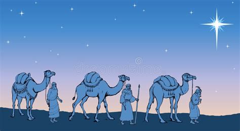 Raffigurazione dei Magi che seguono la stella, ispirata ai Vangeli.