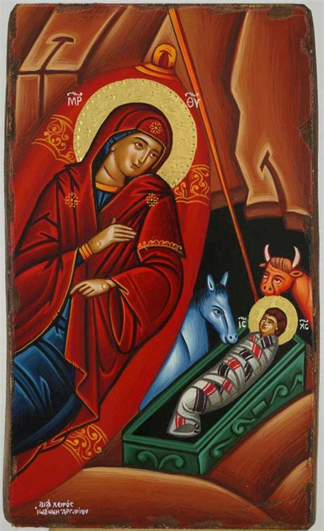 Icona ortodossa della Natività, con la grotta e Maria a letto.