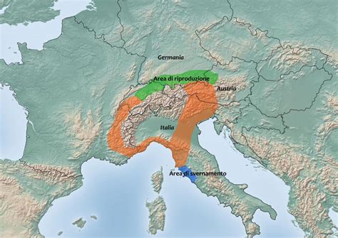 Mappa dell'areale storico dell'Ibis eremita in Europa