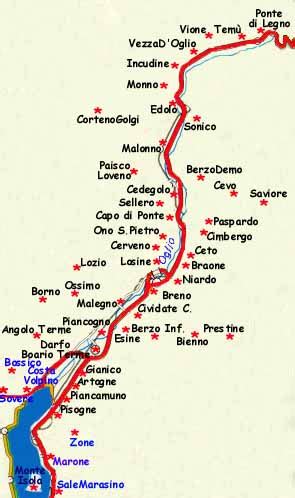 Mappa dell'Alta Valle Camonica con indicazione di Demo