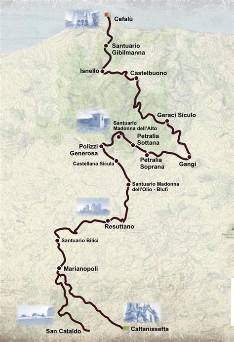 Mappa del percorso della Via dei Frati in Sicilia