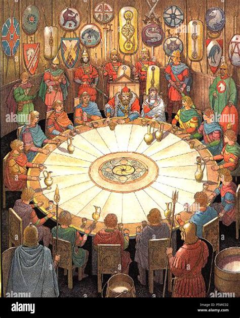 Illustrazione della Tavola Rotonda con Re Artù