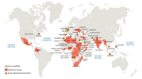 Mappa geopolitica con indicazioni dei conflitti globali
