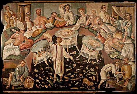 Illustrazione di antichi riti pagani dei Parentalia o banchetti funebri romani