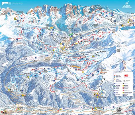 Mappa panoramica di Madonna di Campiglio con Dolomiti di Brenta e Adamello-Presanella