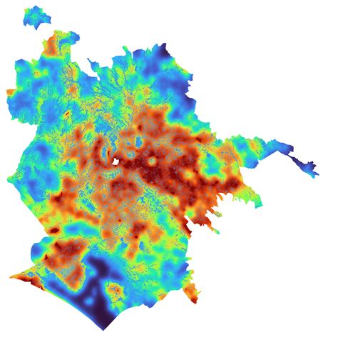 Mappa termica di Roma che evidenzia l'effetto isola di calore urbana.