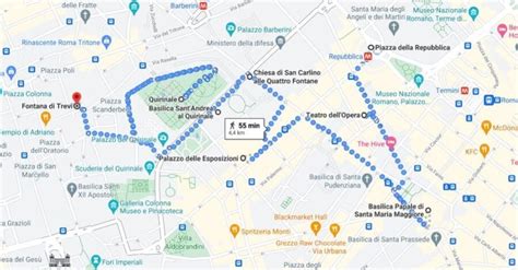 Mappa dell'itinerario da Colosseo alla Fontana di Trevi
