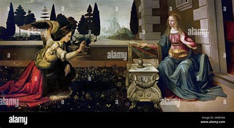 Arcangelo Gabriele che annuncia la nascita a Maria con un giglio in mano