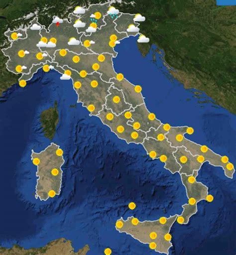 Mappa delle temperature e delle condizioni meteo generali sull'Italia