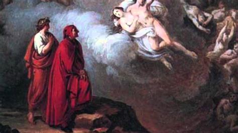Illustrazione storica o artistica che raffigura Dante e Virgilio nel Canto V dell'Inferno, con Paolo e Francesca