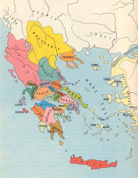 Mappa dell'antica Grecia con indicazione della diffusione di nomi comuni