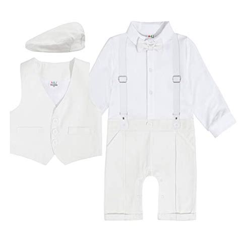 Neonato in abito bianco da battesimo, pagliaccetto elegante con dettagli in raso e papillon