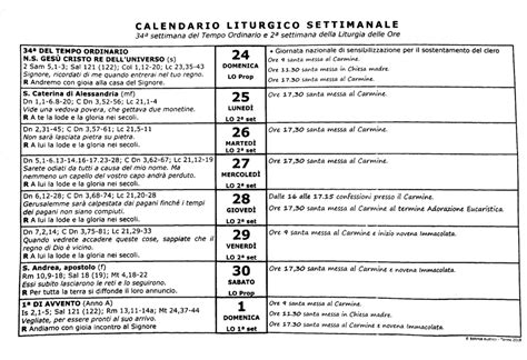 Calendario con gli orari delle celebrazioni della Novena dell'Alba a Montallegro.