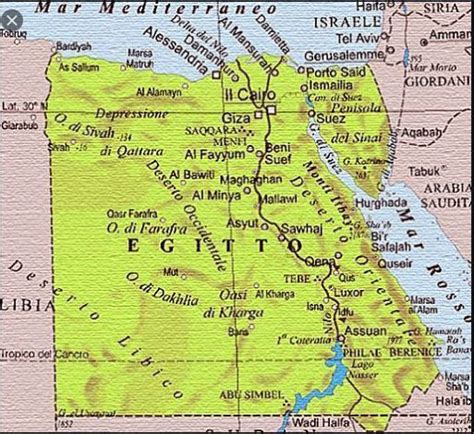 Mappa dell'antico Egitto con i siti archeologici principali, inclusi Saqqara e Abido