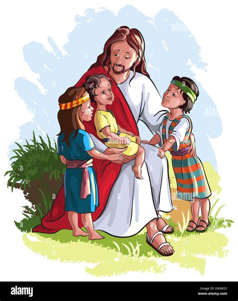 illustrazione di bambini in cammino con una figura di Gesù