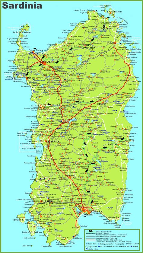 Mappa della Sardegna con i luoghi di apostolato di Fra Nazareno (Pula, Sanluri, Cagliari, Sorso, Iglesias, Sassari)