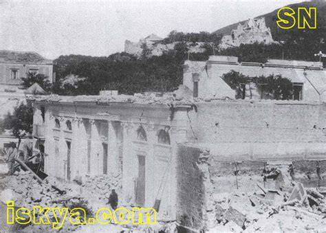 illustrazione del terremoto di Casamicciola del 1883 o foto d'epoca della distruzione
