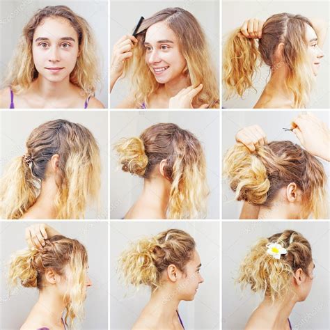 Step-by-step infographic on how to create a simple curly hair updo