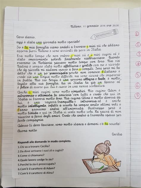 Pagina di diario che illustra i pensieri di un adolescente