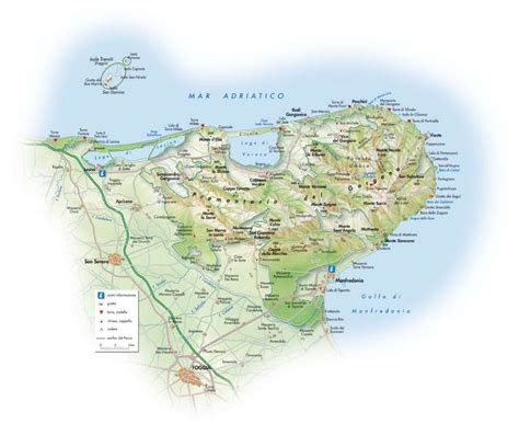 Mappa del Parco Nazionale del Gargano evidenziando i punti di interesse spirituale e naturale