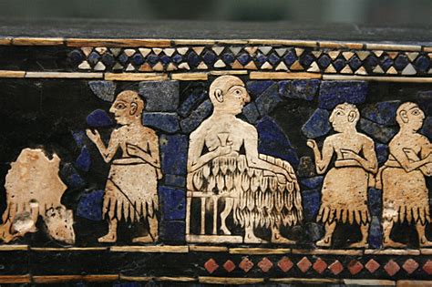 illustrazione di una scena di festa mesopotamica con bevande rituali