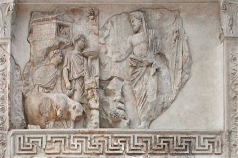 Ricostruzione grafica dei fregi processionali dell'Ara Pacis Augustae con Augusto e la famiglia imperiale