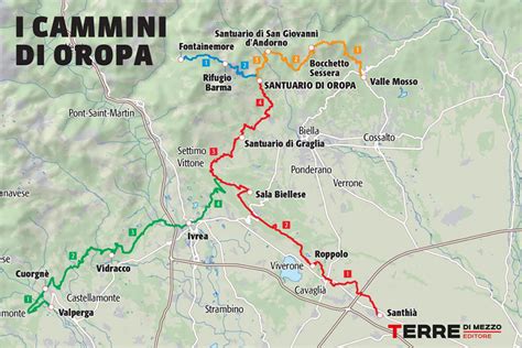 Mappa del Cammino di Oropa che evidenzia la posizione del Santuario di Graglia come snodo del turismo lento