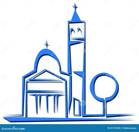 Illustrazione stilizzata di una chiesa con elementi spirituali