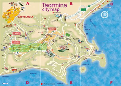 Mappa del centro storico di Taormina con evidenziata la posizione di Via del Crocifisso e la vicinanza ai principali punti di interesse