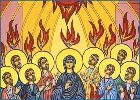 Icona della Pentecoste con la Vergine Maria e gli Apostoli nel Cenacolo