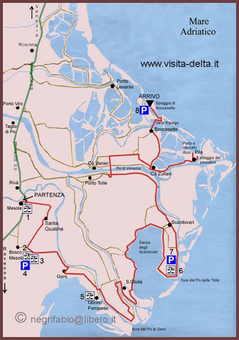 Mappa del Delta del Po con evidenziata la posizione dell'Abbazia di Pomposa