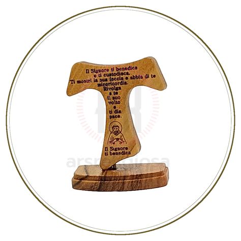 Tau in legno d'ulivo con una pergamena e la preghiera di San Francesco