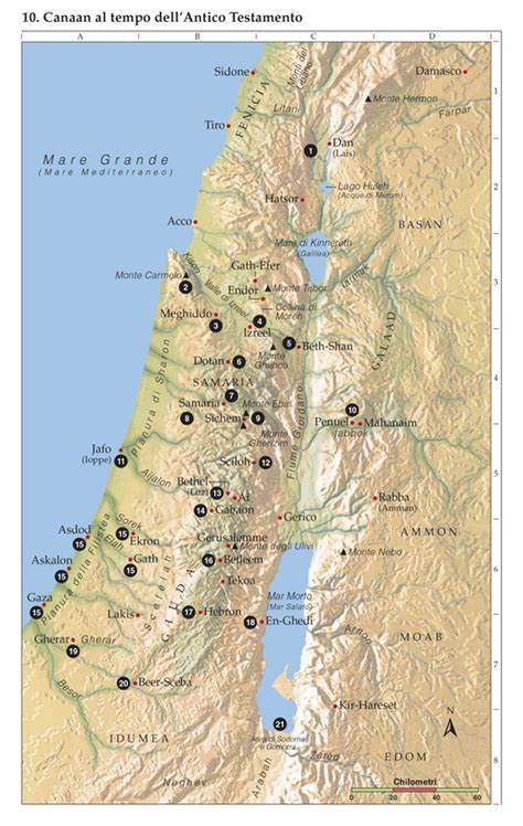 Mappa dell'Antico Israele con i percorsi dei profeti
