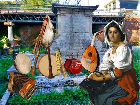 Una foto d'epoca di cantori popolari con strumenti tradizionali.