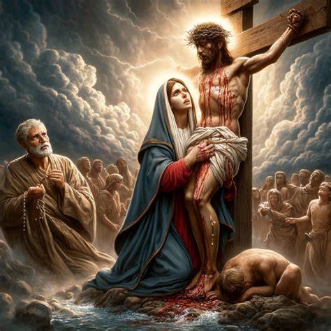Illustrazione di Giovanni Evangelista e Maria ai piedi della Croce