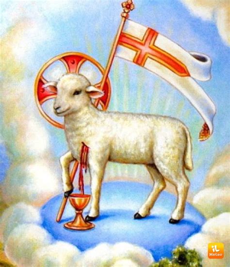 Raffigurazione di un agnello con un'aureola e una croce, simbolo di Cristo