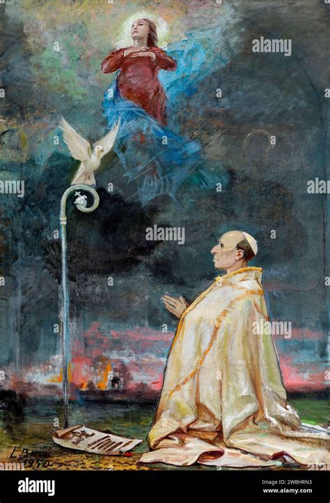 Rappresentazione artistica di Papa Pio XII in preghiera.