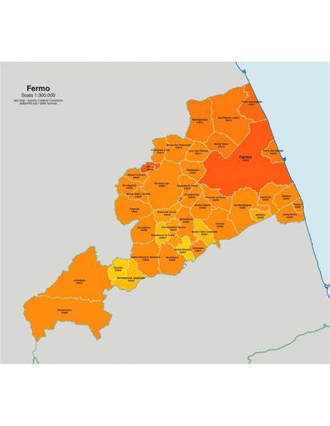 Mappa della Provincia di Fermo con i comuni evidenziati