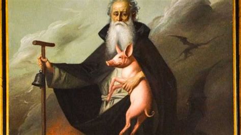 Immagine di Sant'Antonio Abate con il maialino e il bastone a forma di T