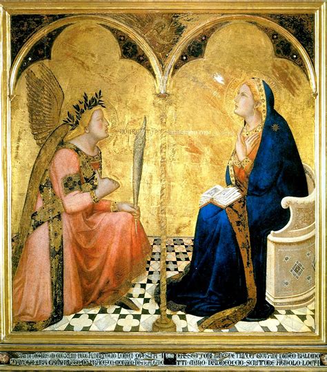 Dettaglio di Ambrogio Lorenzetti: la Madonna, l'angelo e la prospettiva del pavimento
