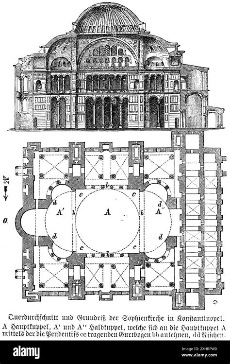 illustrazione della pianta e della sezione di Santa Sofia a Costantinopoli