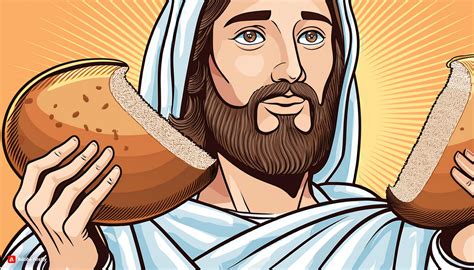 illustrazione di Gesù che offre il pane della vita o della moltiplicazione dei pani