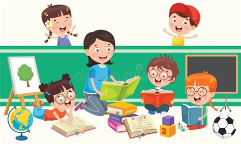 Illustrazione di bambini in un ambiente scolastico che imparano e interagiscono